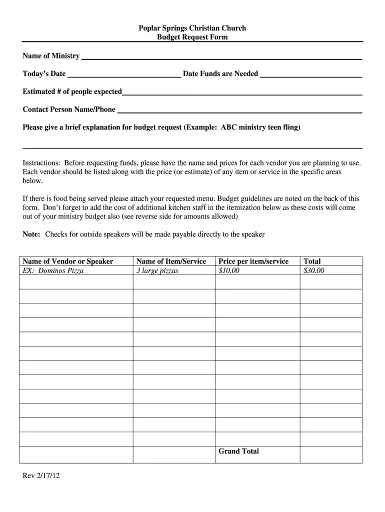 budget request form Preview on Page 1
