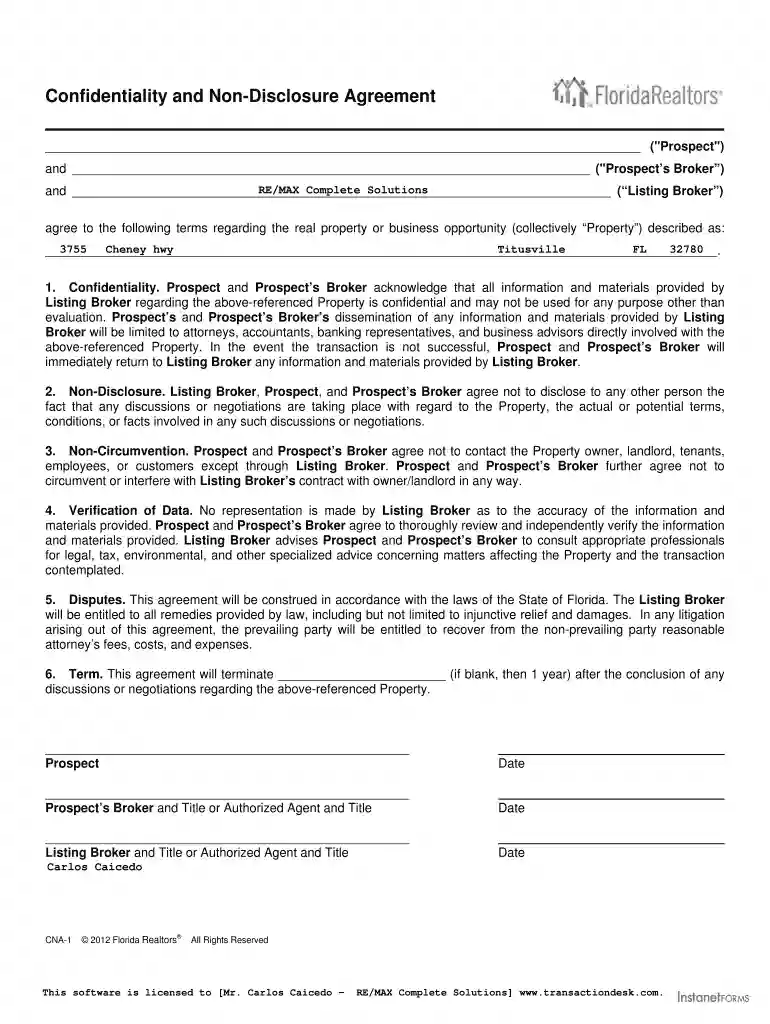 Confidentiality and Non-Disclosure AgreementCNA-1formatteddocx Preview on Page 1