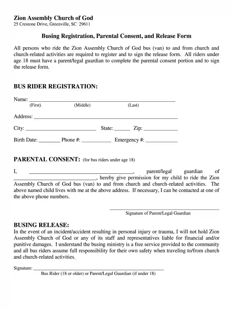 parent guardian consent form Preview on Page 1