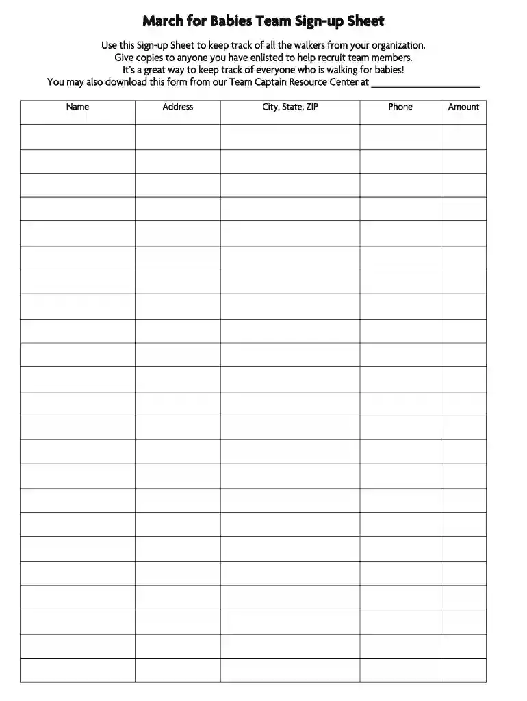 free editable sign up sheet Preview on Page 1