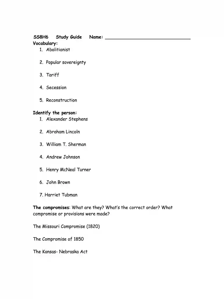 reading vocabulary list Preview on Page 1