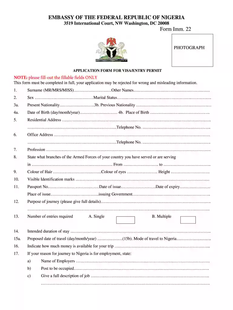nigerian visa application form pdf Preview on Page 1