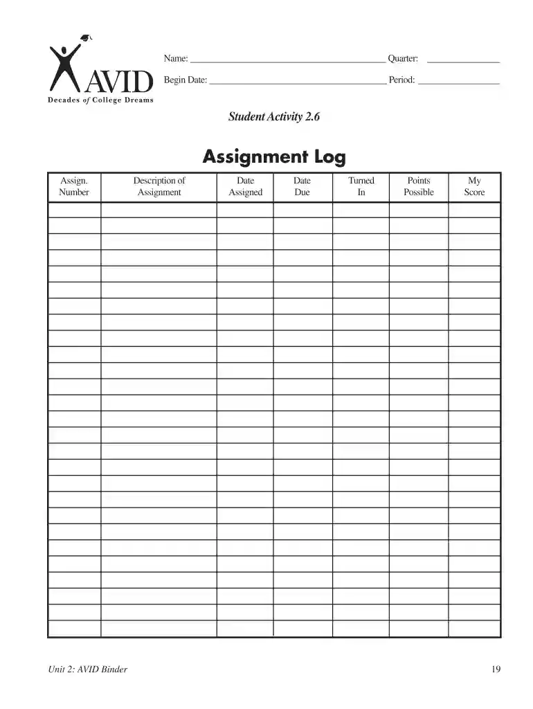 assignment log Preview on Page 1