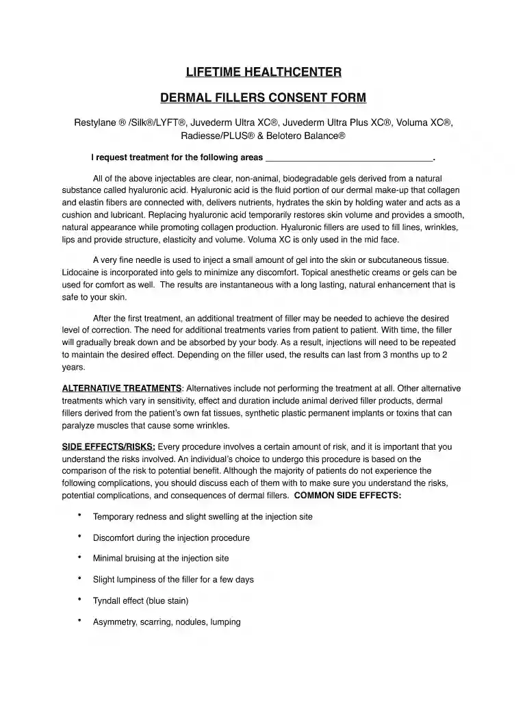 dermal filler consent form Preview on Page 1