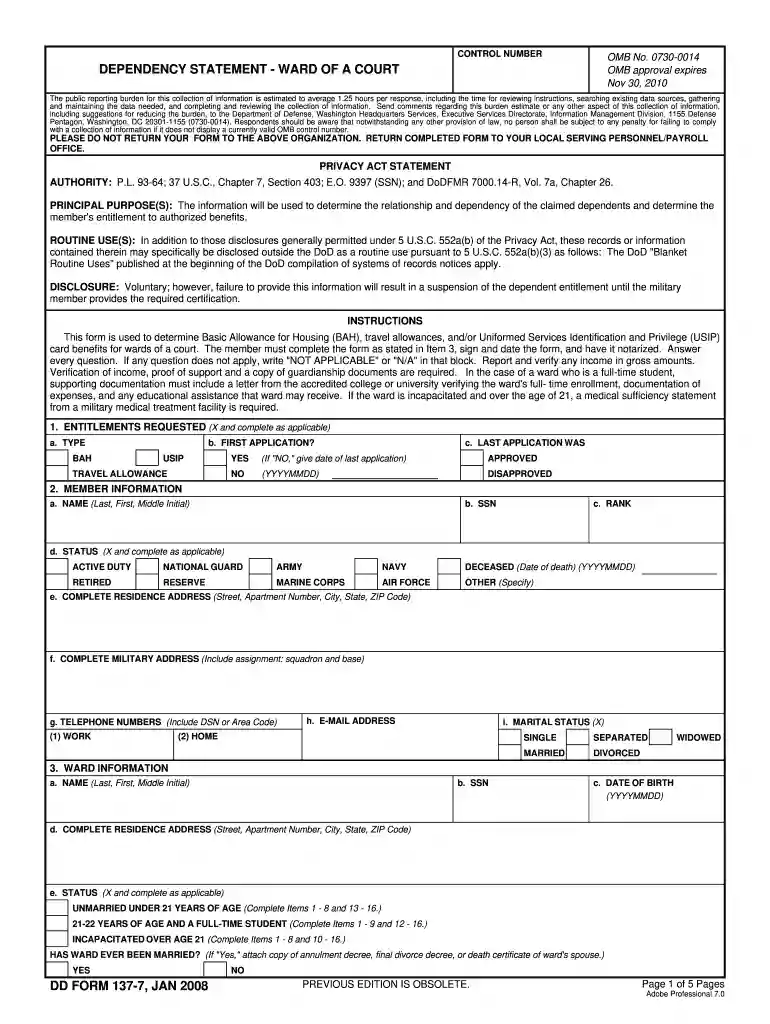 dd form 137 Preview on Page 1