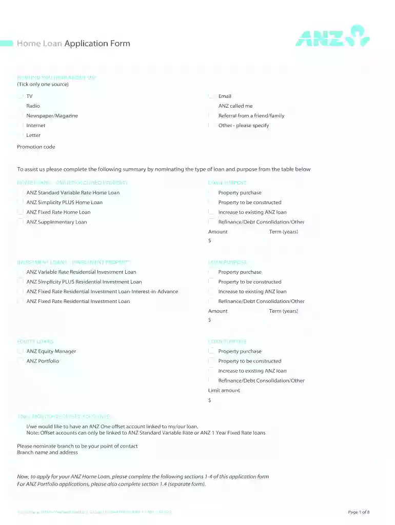 Home Loan Application Form - anzcom Preview on Page 1