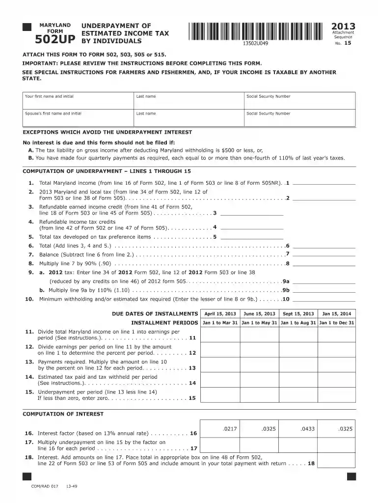 maryland penalty for underpayment of estimated tax Preview on Page 1