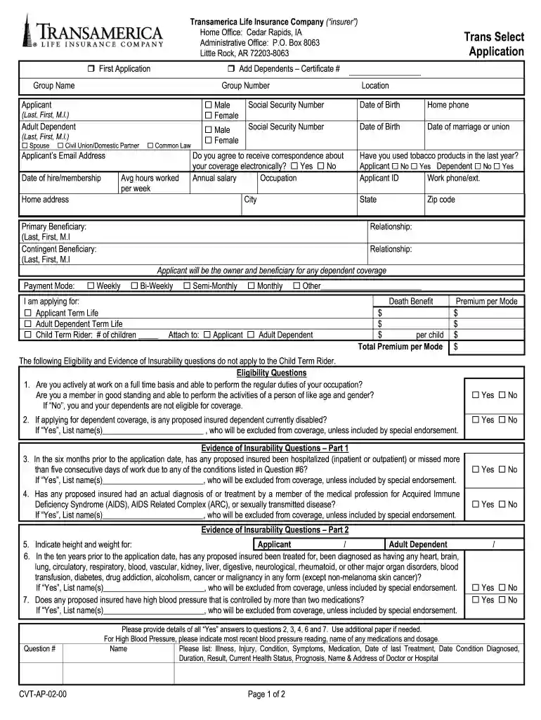 transamerica forms online pdf Preview on Page 1