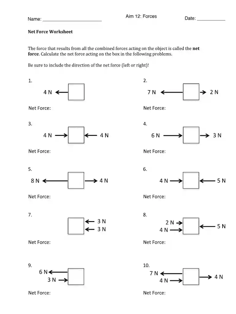 net force worksheet Preview on Page 1