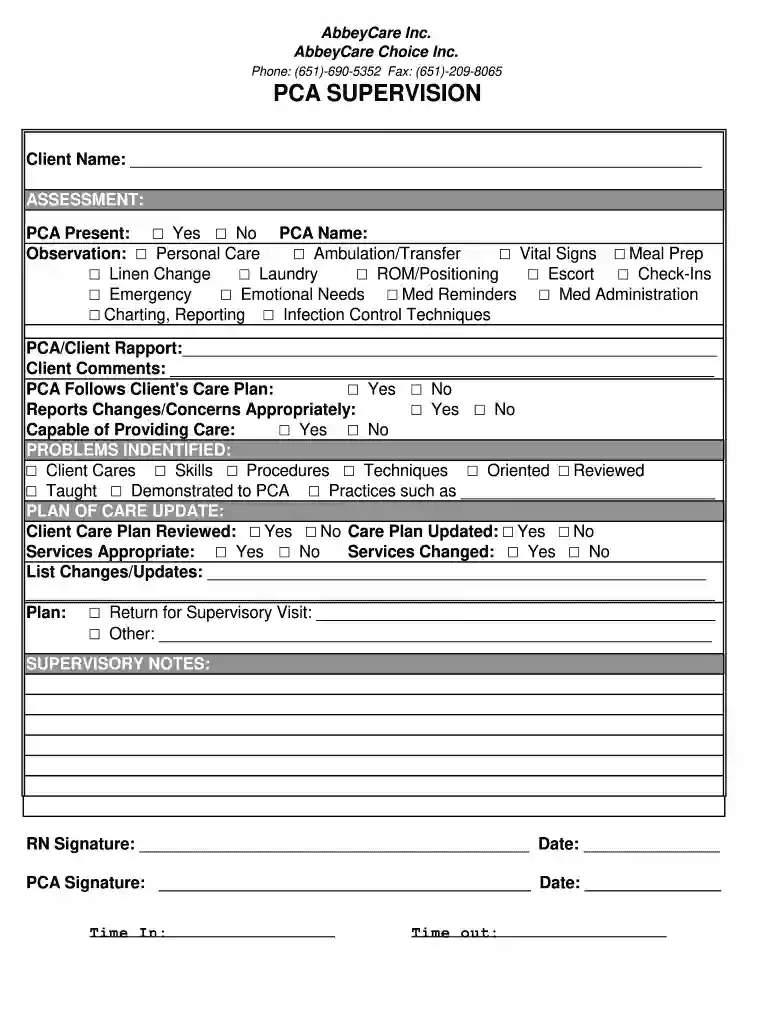 pca care plan template Preview on Page 1