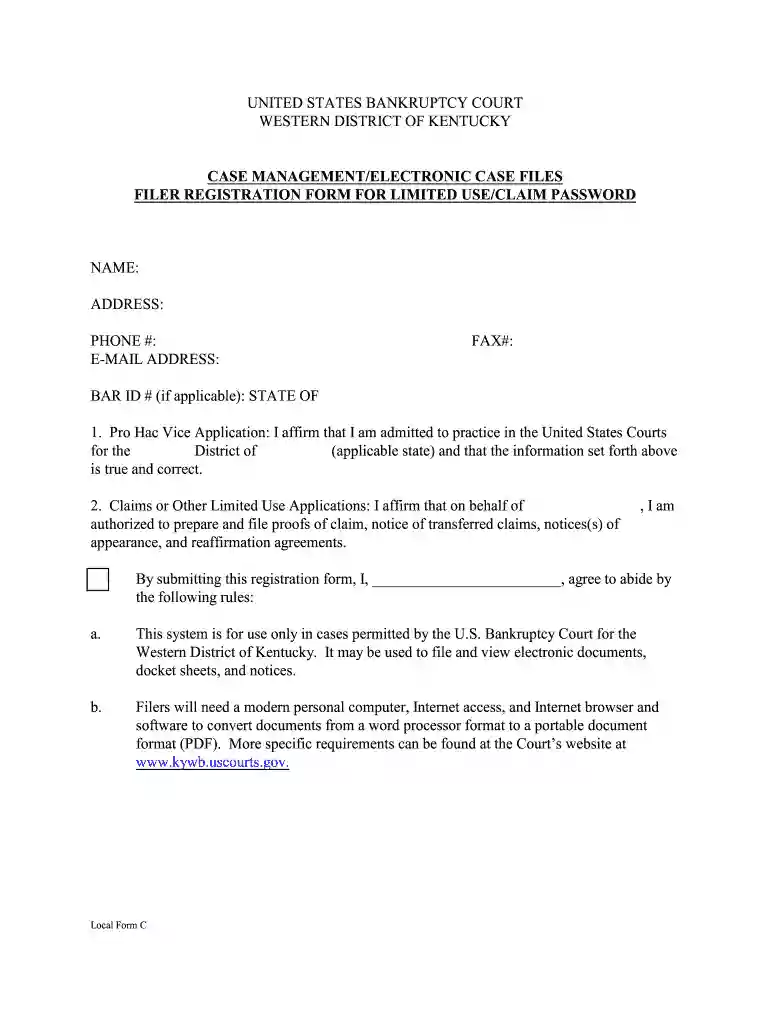 CASE MANAGEMENTELECTRONIC CASE FILES FILER REGISTRATION Preview on Page 1