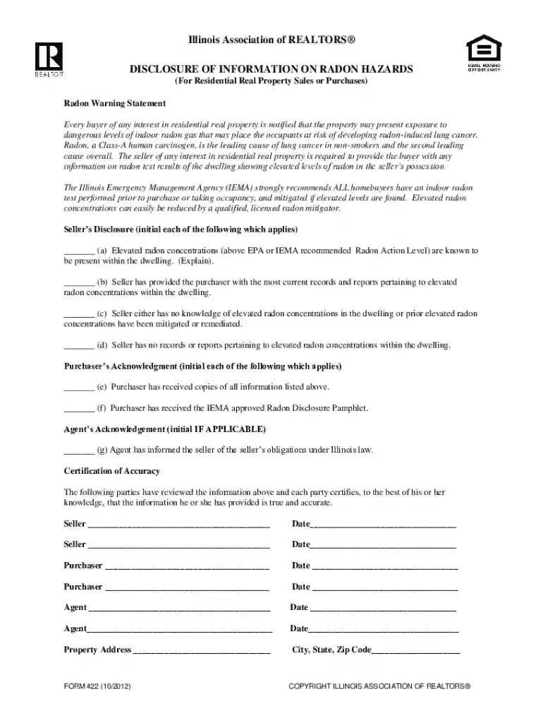 chicago association of realtors radon disclosure form Preview on Page 1