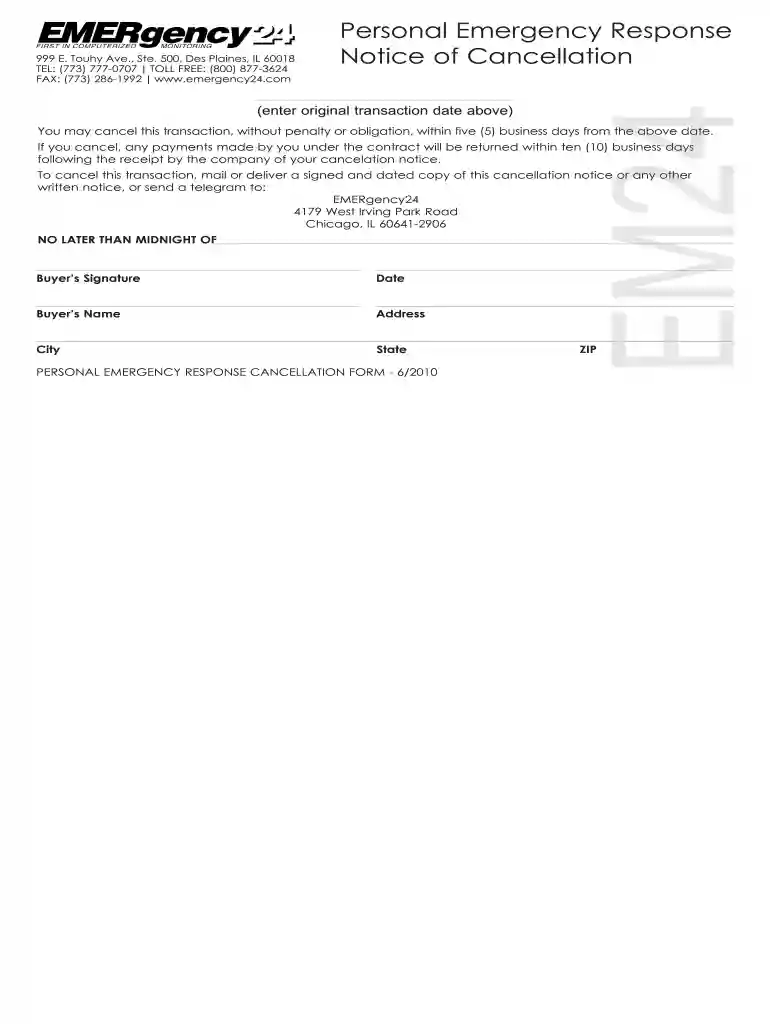 PERS Subscriber Monitoring Agreement - EMERgency24.com Preview on Page 1