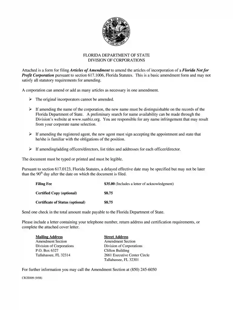 Attached is a form for filing Articles of Amendment to amend the ... Preview on Page 1