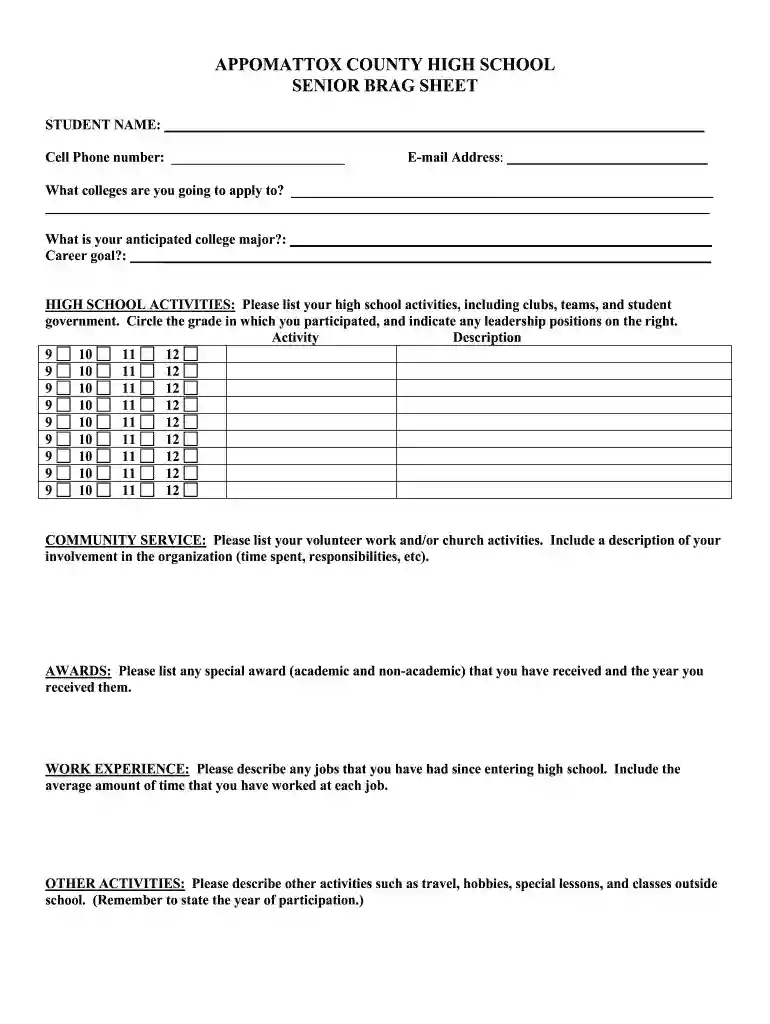free brag sheet Preview on Page 1