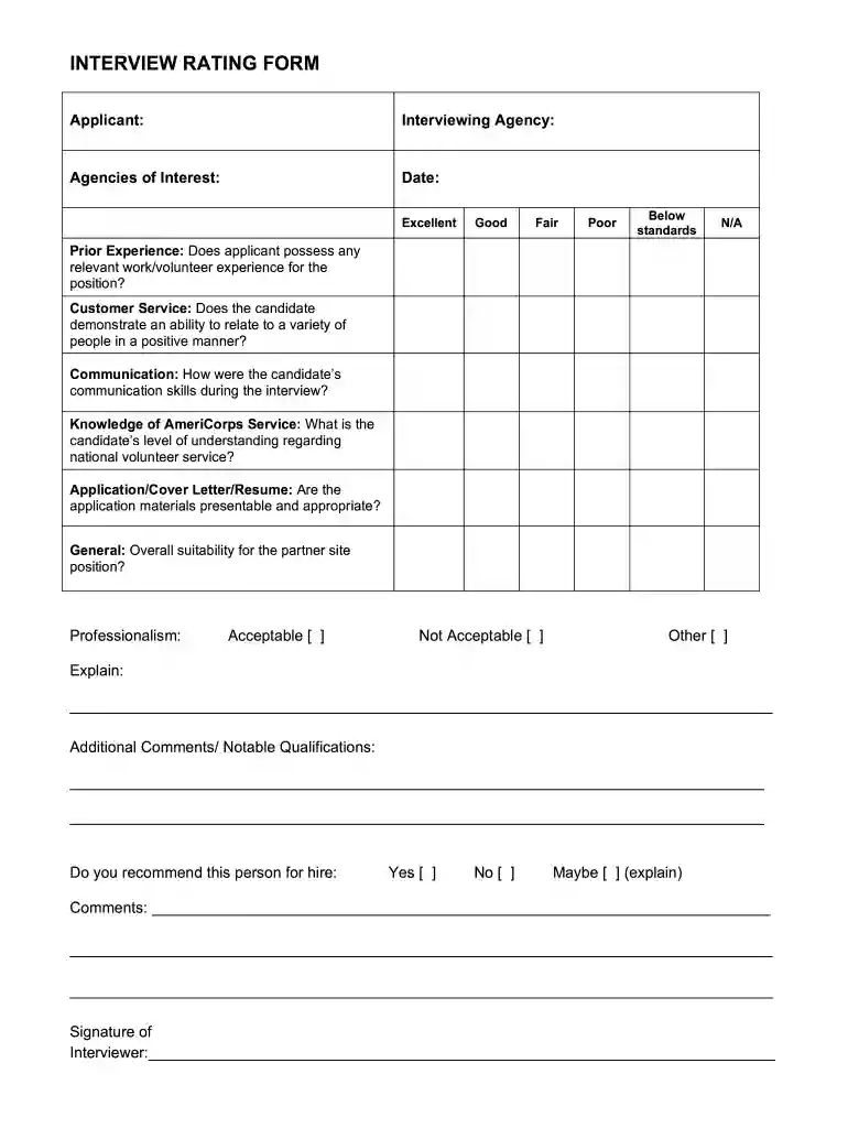 interview rating scale example Preview on Page 1