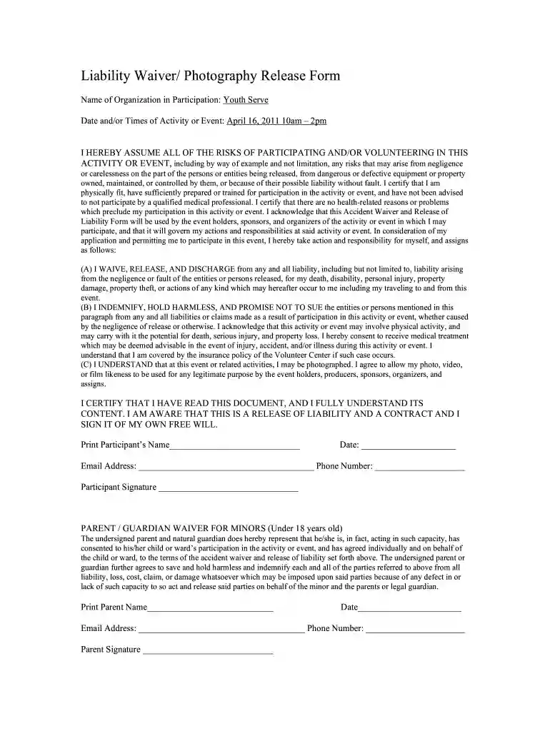 photographer release form to client Preview on Page 1