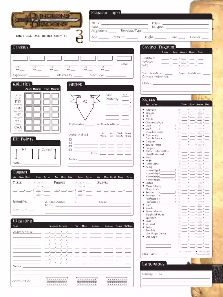 dnd character creator Preview on Page 1
