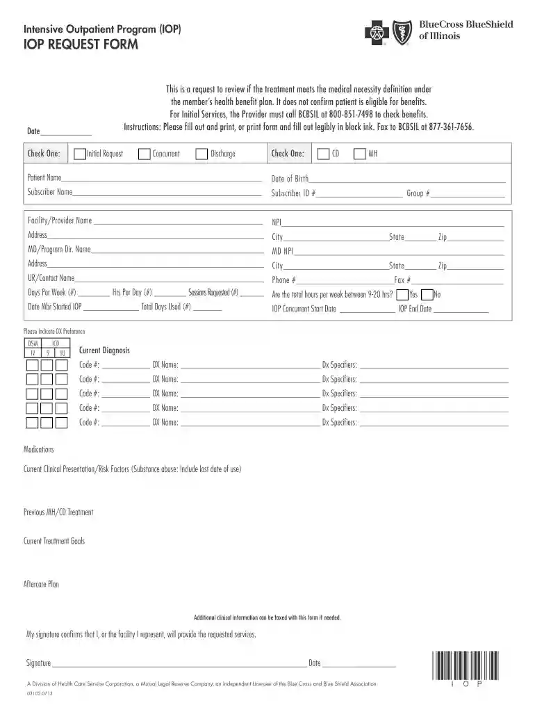 bcbs iop request form Preview on Page 1