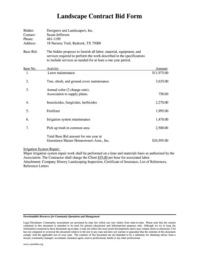 free landscaping contract template Preview on Page 1