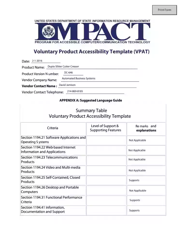 vpat template Preview on Page 1