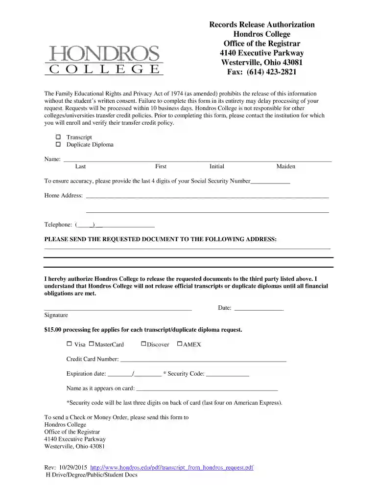 hondros college of nursing transcript request Preview on Page 1
