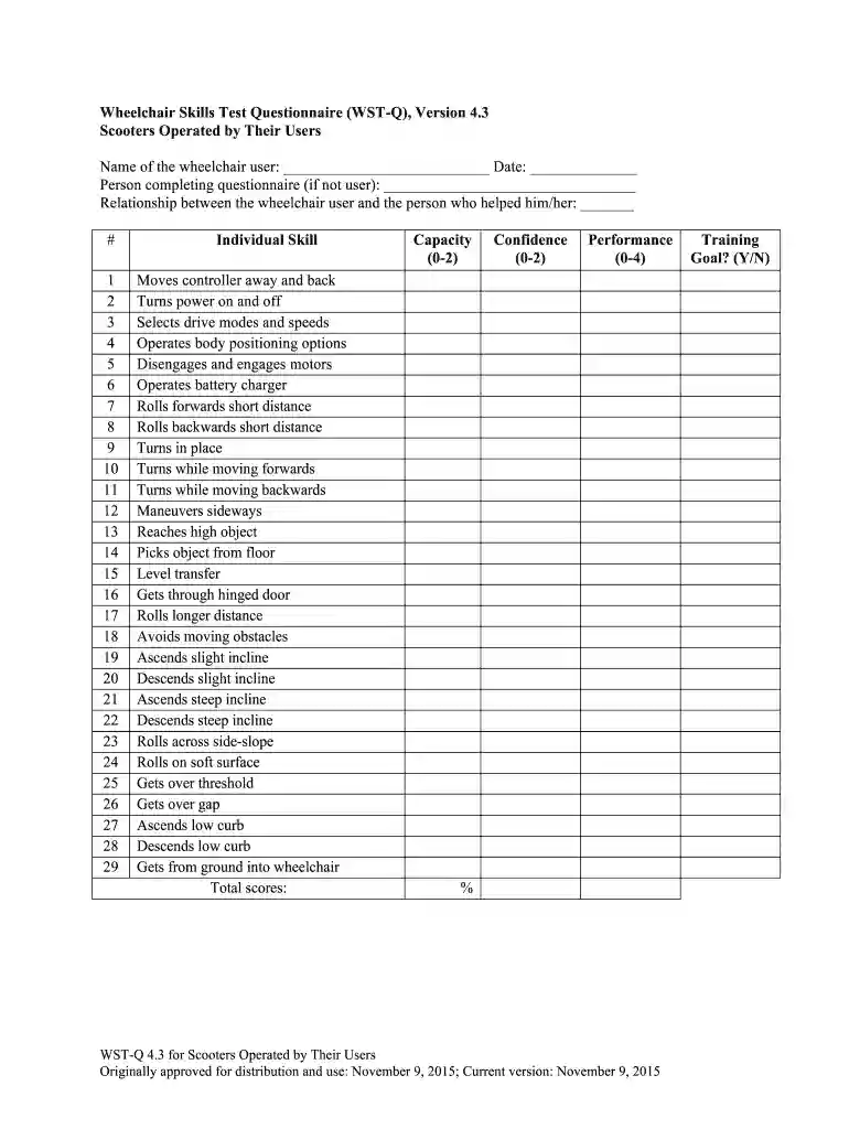 wheelchair checklist template Preview on Page 1