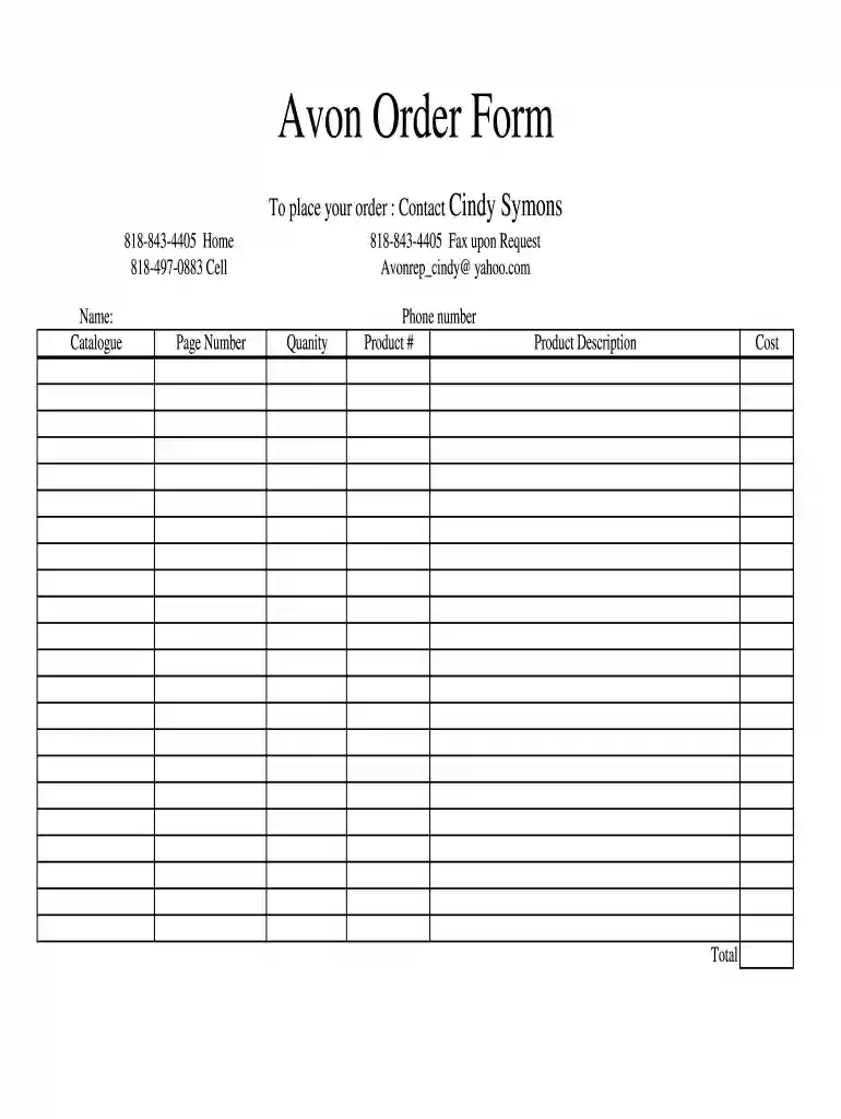 avon order form pdf Preview on Page 1
