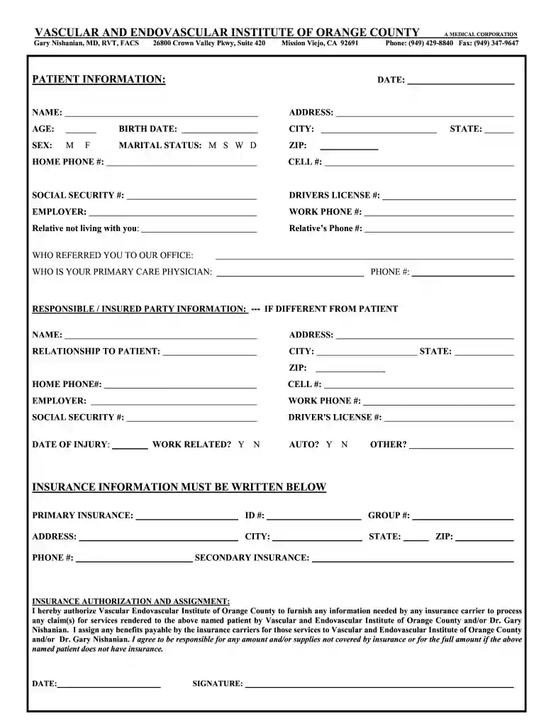 free printable patient demographic form Preview on Page 1