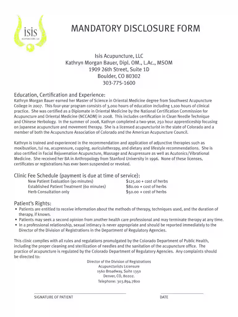 acupuncture disclosure form Preview on Page 1