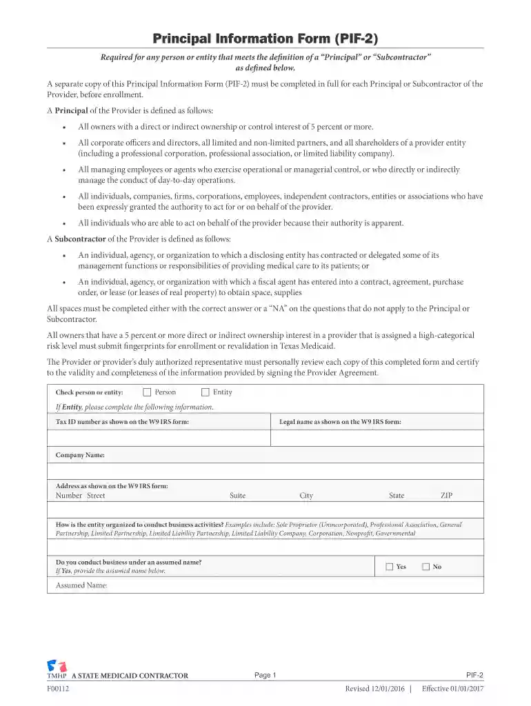 pif form Preview on Page 1