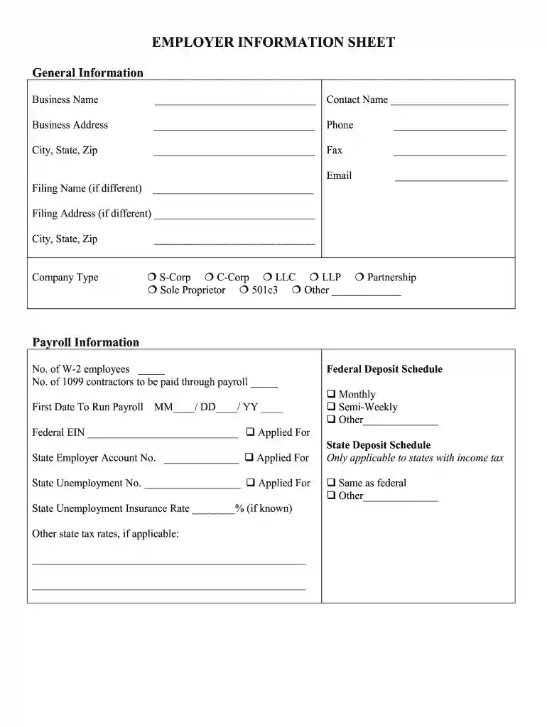 employer information form Preview on Page 1