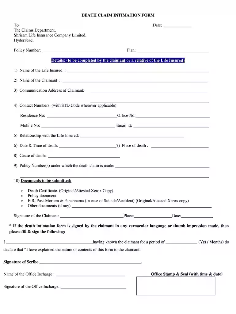 intimation letter Preview on Page 1