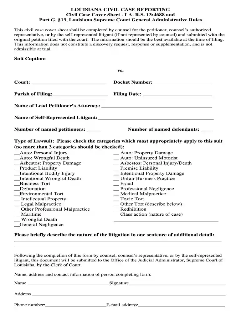 louisiana civil case reporting form Preview on Page 1