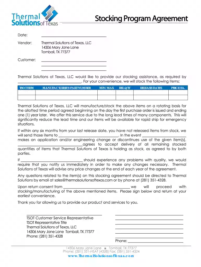 stocking agreement template Preview on Page 1
