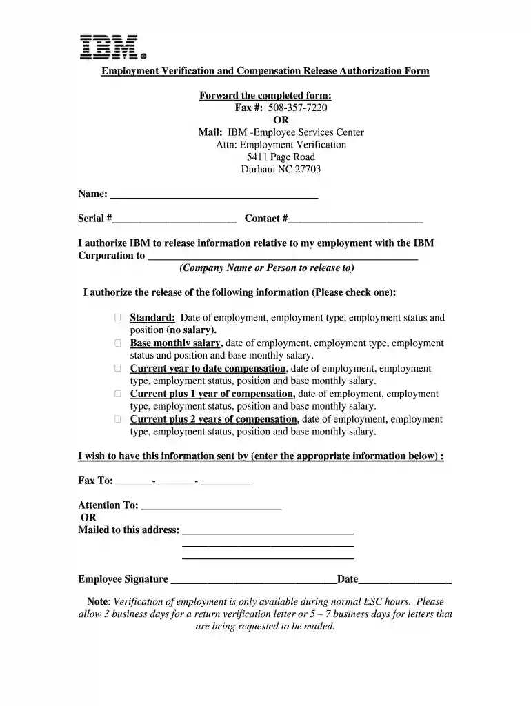 ibm employment verification Preview on Page 1