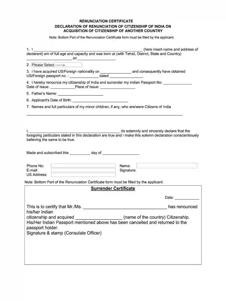 renunciation certificate form pdf Preview on Page 1