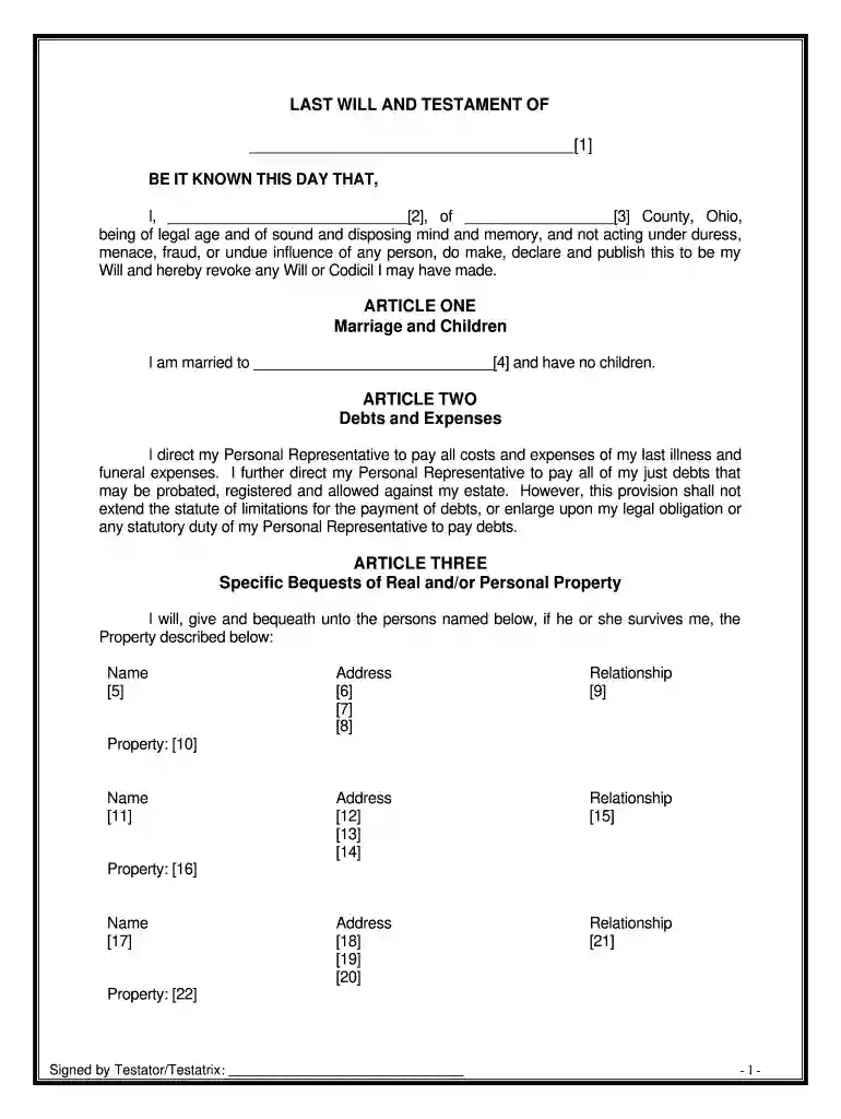 free ohio will template Preview on Page 1