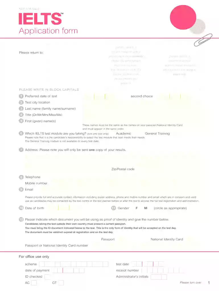 ielts form Preview on Page 1