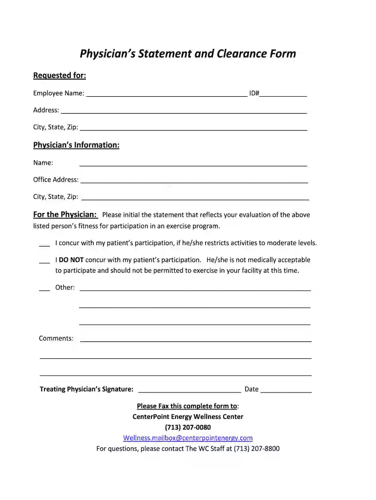 physician statement form Preview on Page 1