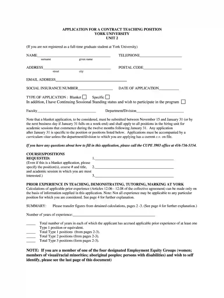 york university blanket application Preview on Page 1