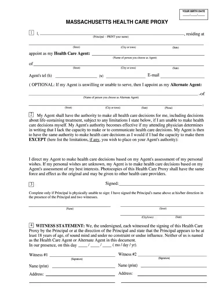 MASSACHUSETTS HEALTH CARE PROXY Preview on Page 1