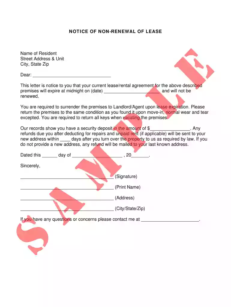 not renewing lease letter Preview on Page 1