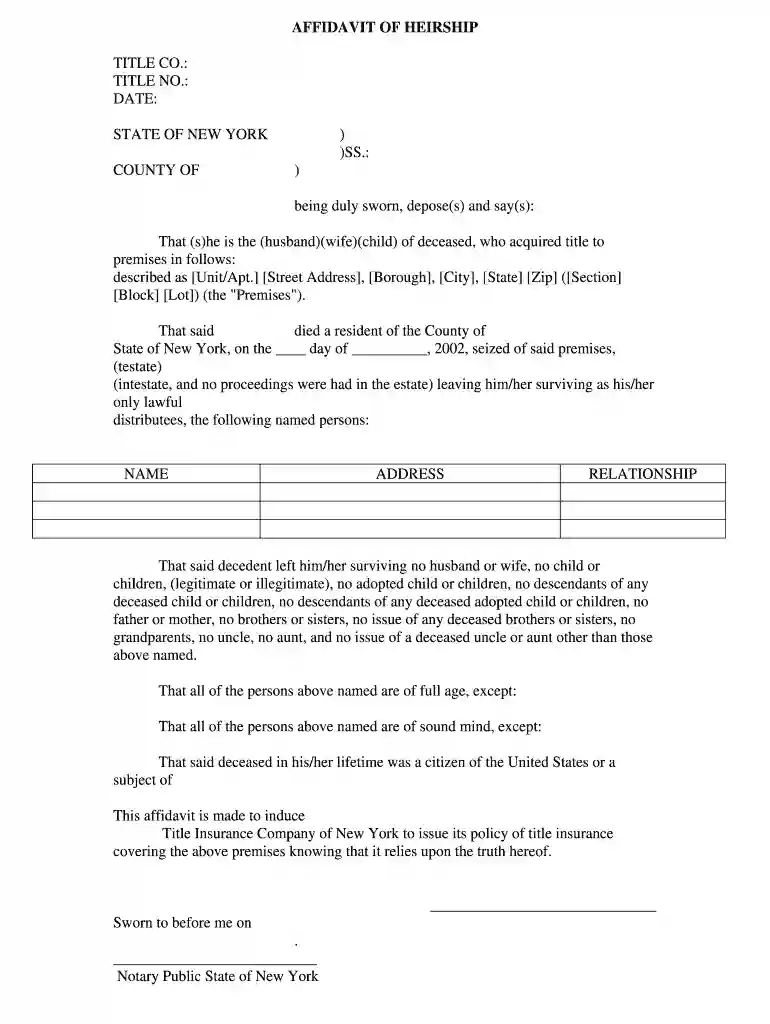affidavit of heirship new york pdf Preview on Page 1