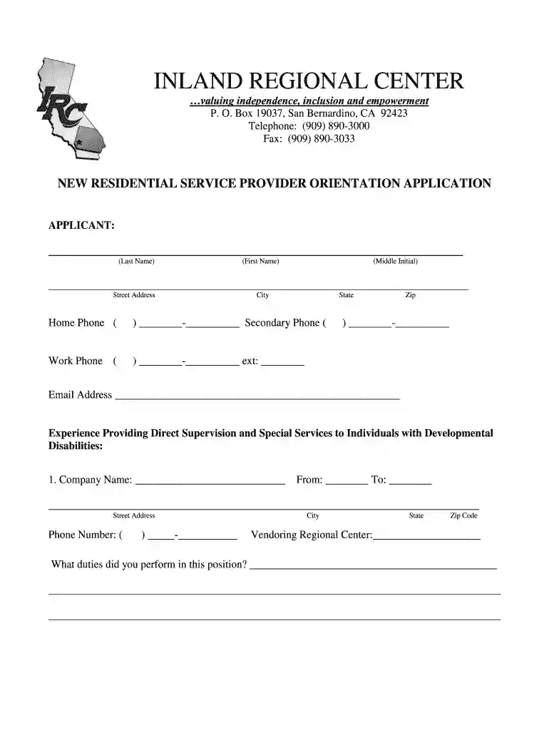 New Residential Service Provider Application - Inland Regional bb - inlandrc Preview on Page 1