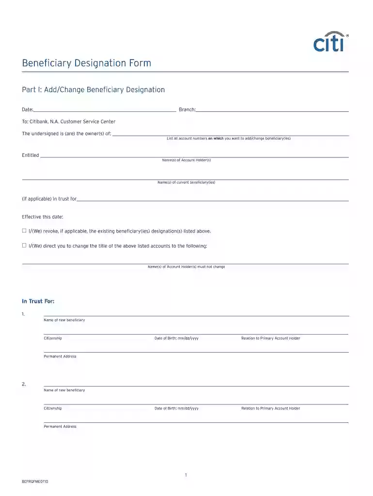 citibank beneficiary form pdf download Preview on Page 1