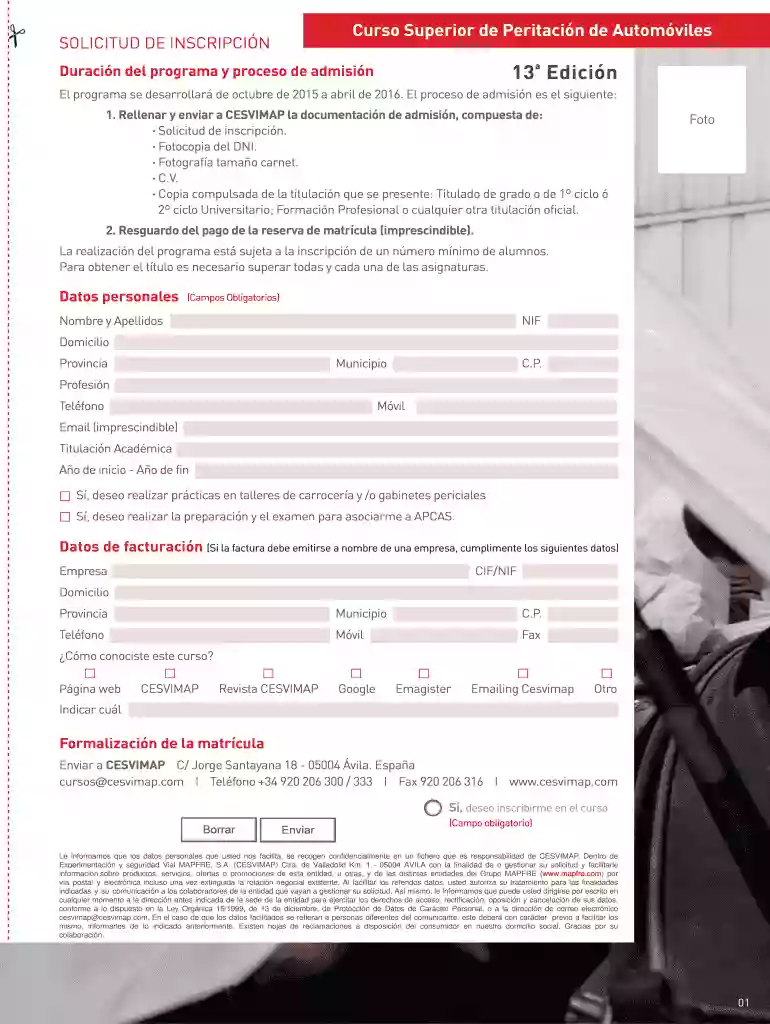 Formulario Inscripcion curso superior PDA - Cesvimap Vista previa en la página 1