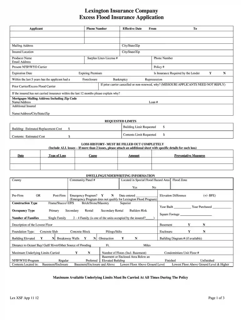 lexington excess flood application Preview on Page 1