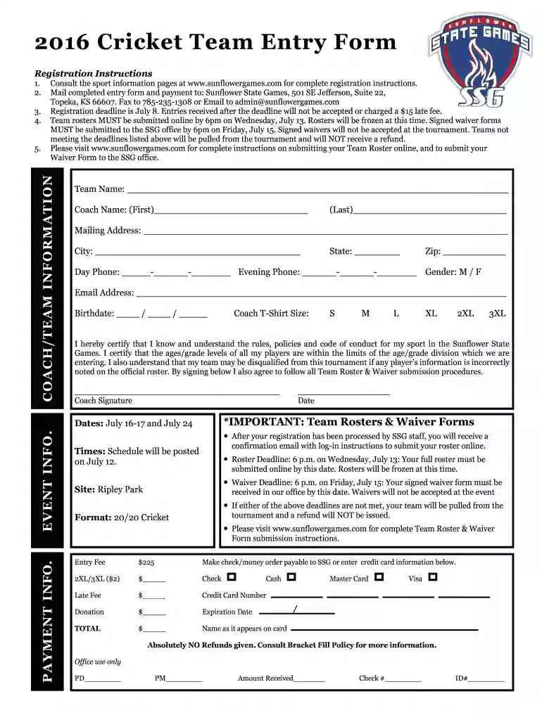 cricket tournament form pdf Preview on Page 1