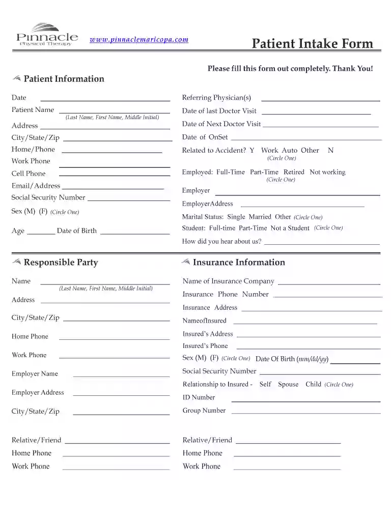 patient pip intake form Preview on Page 1